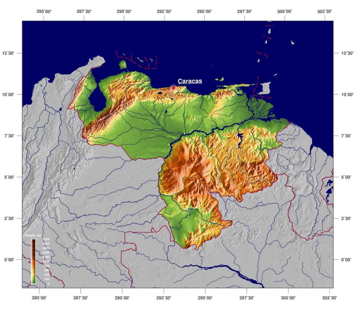 mapa de mapa físic de veneçuela