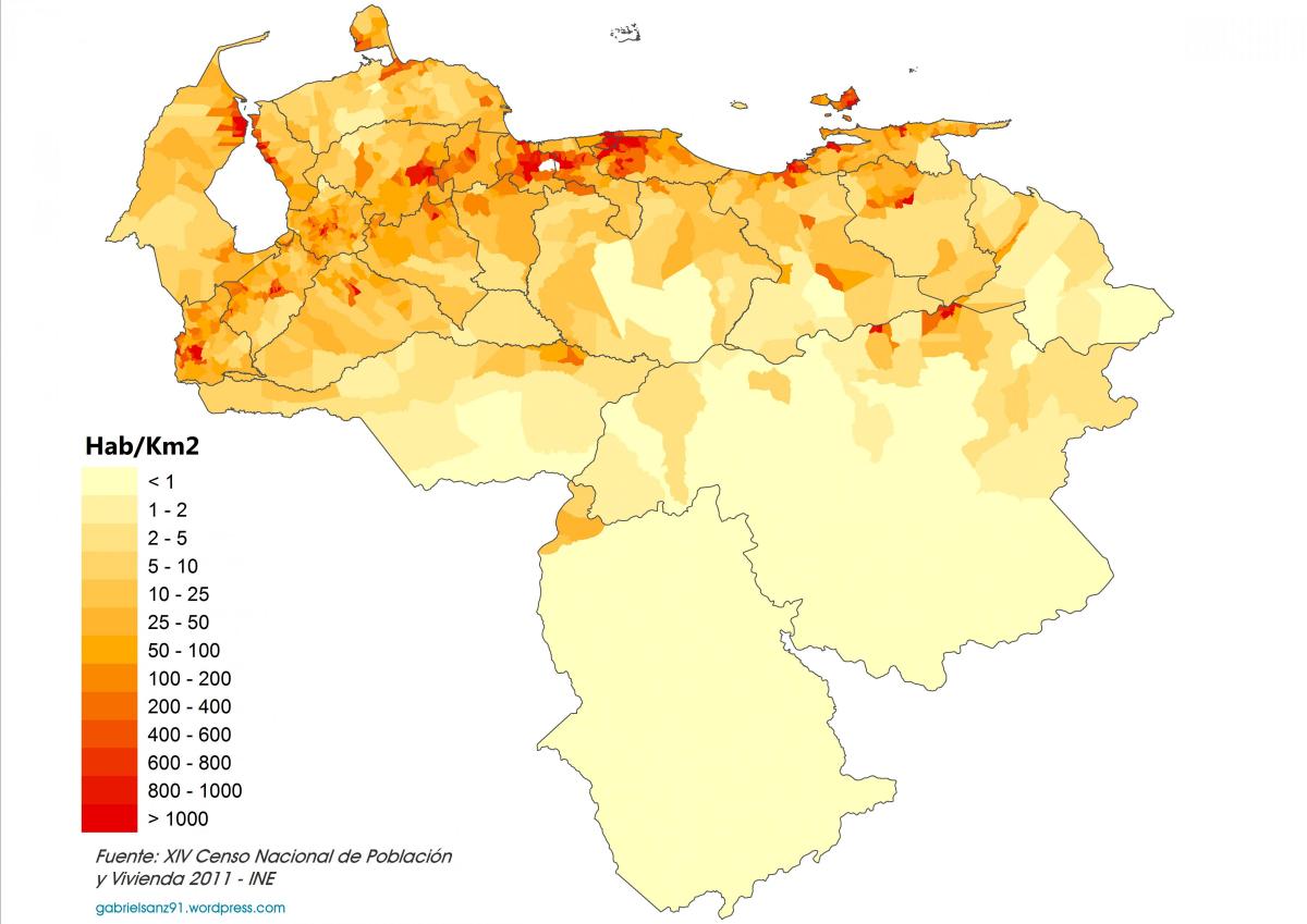 veneçuela densitat de població mapa